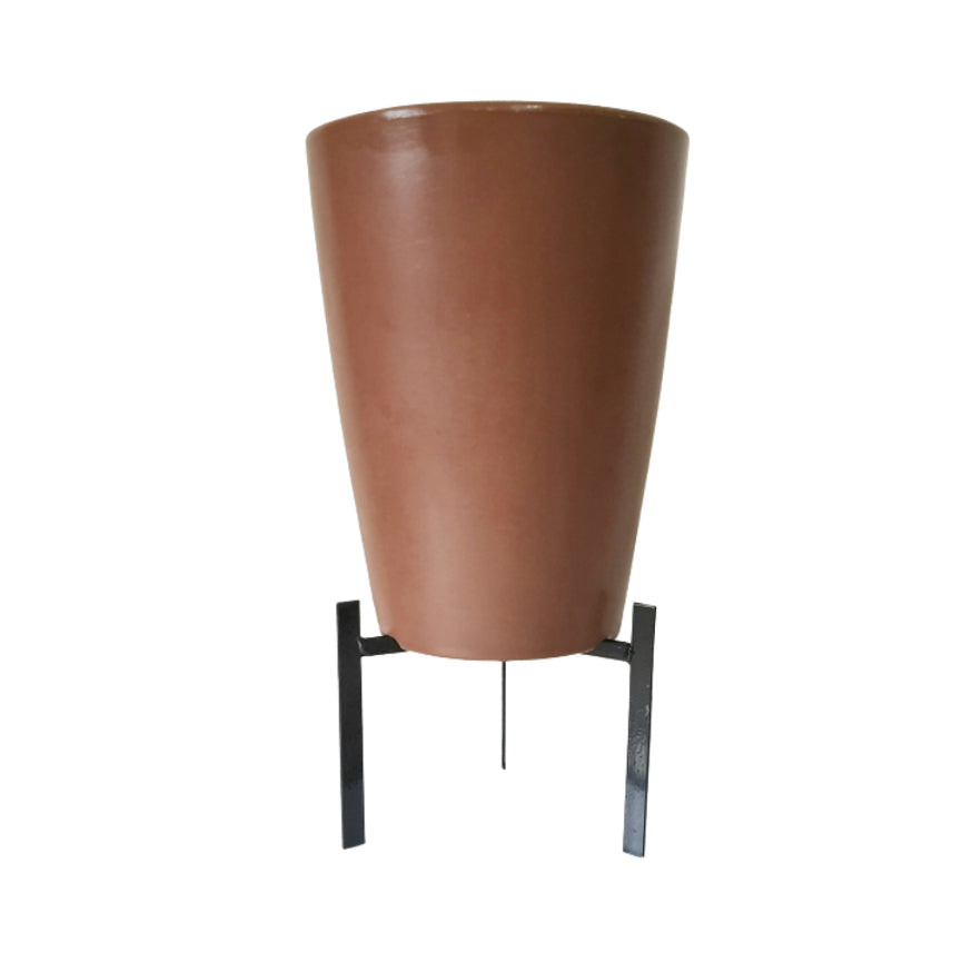 Imagem do Vaso para Planta Cone Liso com Suporte. Cor: Terracota.