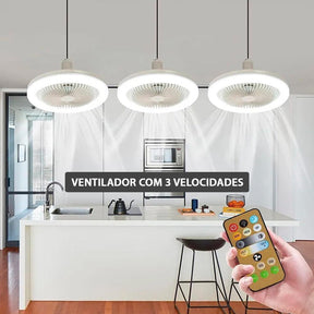 ventilador de teto com três velocidades e luz de led embutido