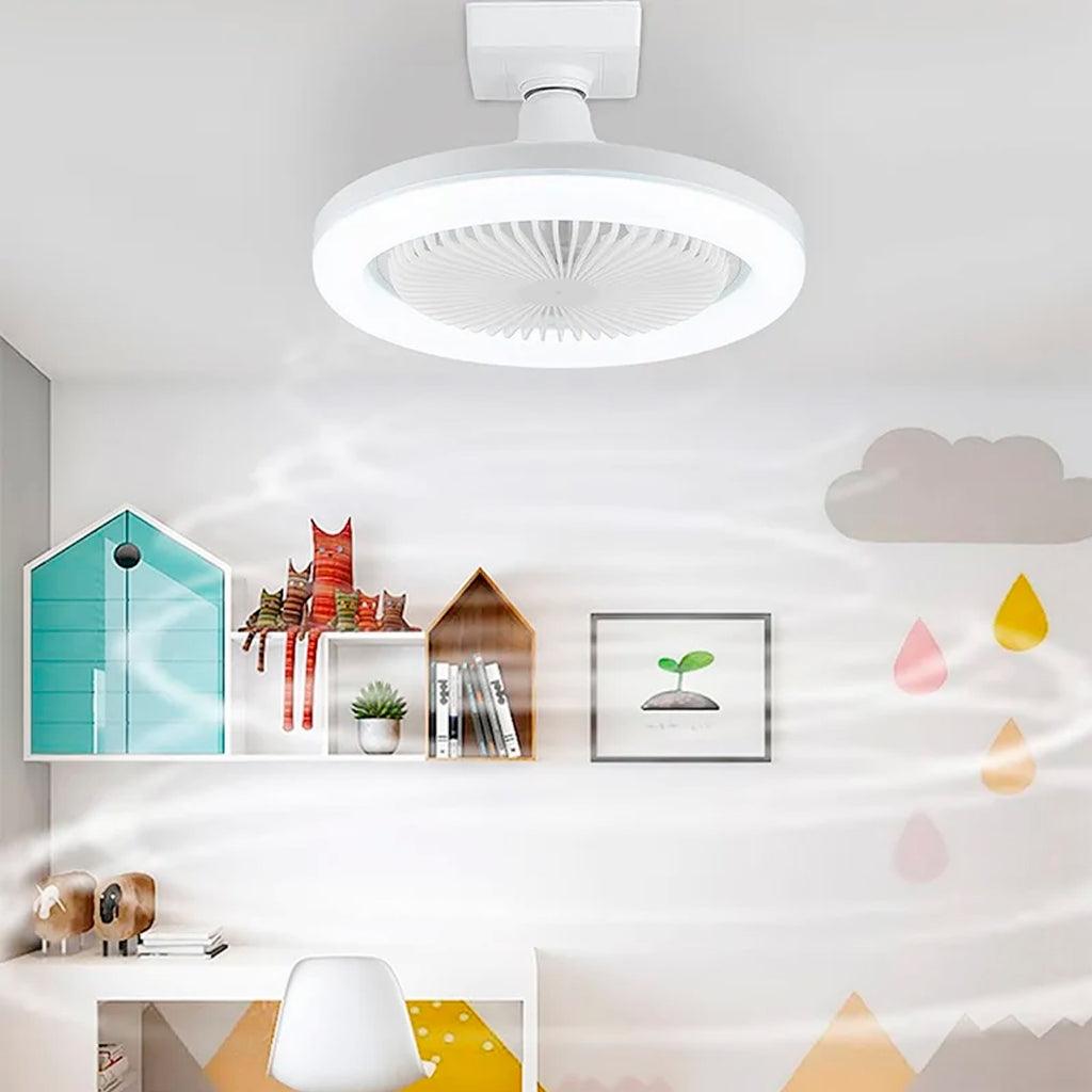 Ventilador de teto com luz de led em quarto decorado