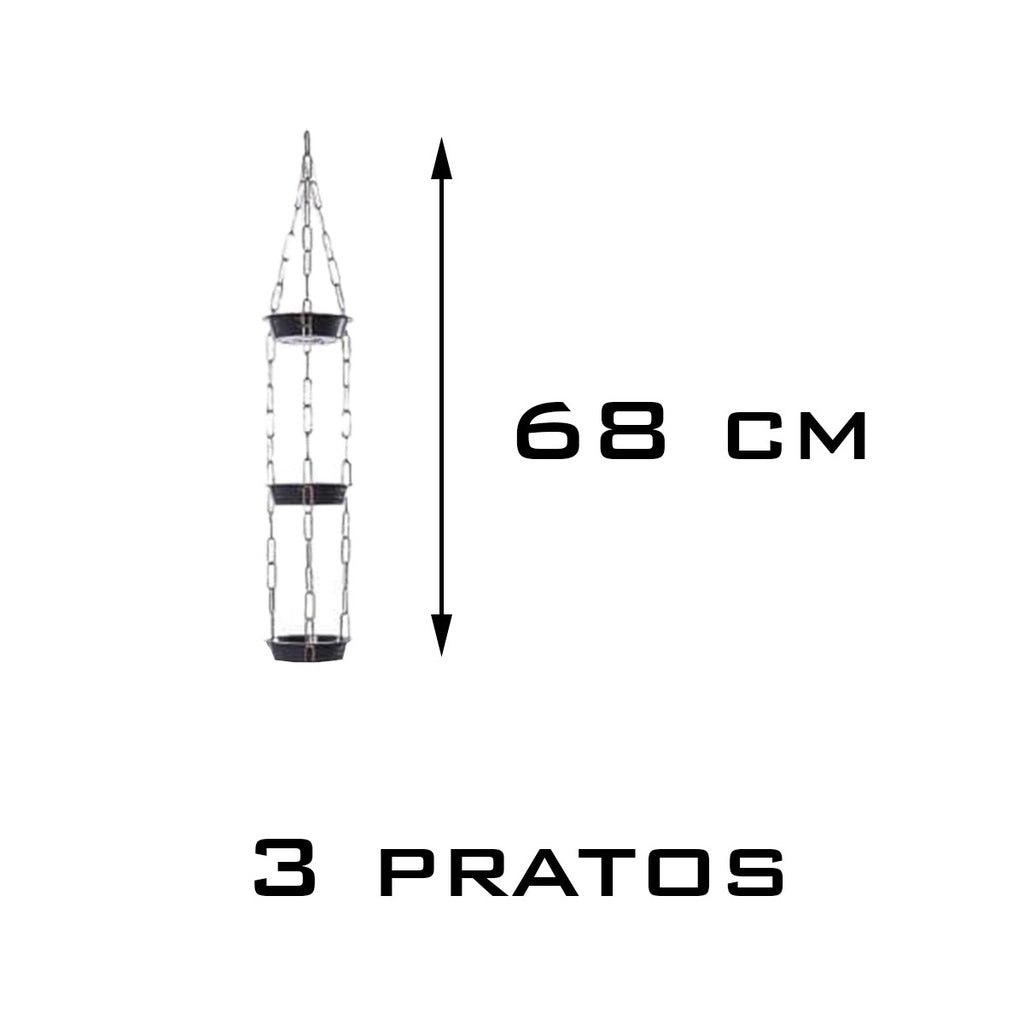 Imagem do Violeteiro com Corrente de Metal e Pratos, com 3 pratos 68 centímetros de comprimento.