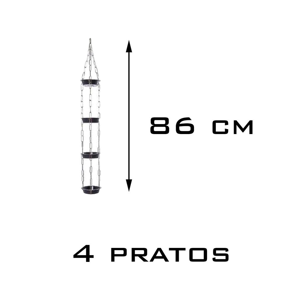 Imagem do Violeteiro com Corrente de Metal e Pratos, com 4 pratos 86 centímetros de comprimento.